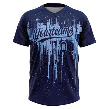Custom Navy Light Blue Dripping Splatter Paint Two-Button Unisex Softball Jersey