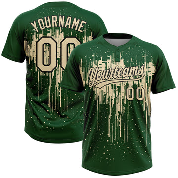 Custom Green Cream-Black Dripping Splatter Paint Two-Button Unisex Softball Jersey
