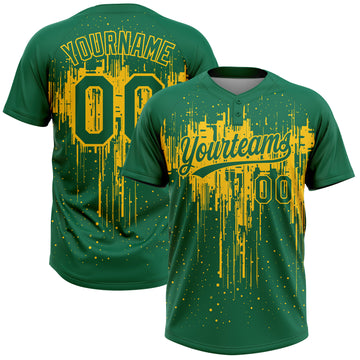 Custom Kelly Green Yellow Dripping Splatter Paint Two-Button Unisex Softball Jersey