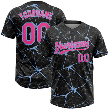 Custom Black Pink-Light Blue 3D Pattern Design Abstract Network Two-Button Unisex Softball Jersey