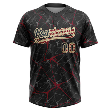 Custom Black Vintage USA Flag Crimson-Cream 3D Pattern Design Abstract Network Two-Button Unisex Softball Jersey