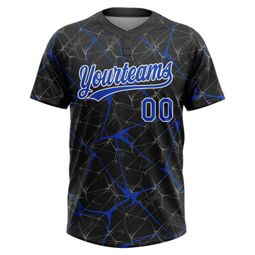Custom Black Thunder Blue-White 3D Pattern Design Abstract Network Two-Button Unisex Softball Jersey