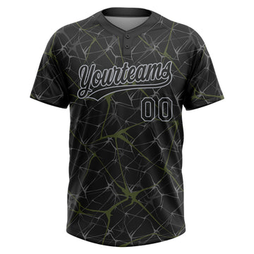 Custom Black Olive-Gray 3D Pattern Design Abstract Network Two-Button Unisex Softball Jersey