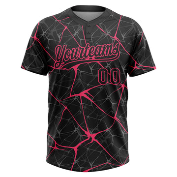 Custom Black Neon Pink 3D Pattern Design Abstract Network Two-Button Unisex Softball Jersey