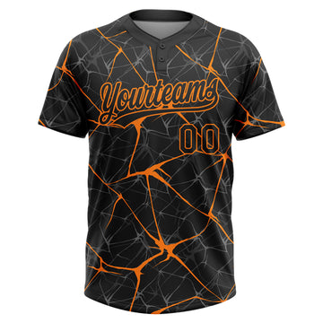 Custom Black Bay Orange 3D Pattern Design Abstract Network Two-Button Unisex Softball Jersey