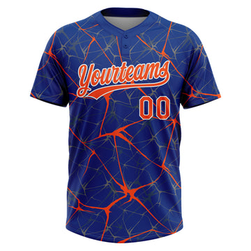 Custom Royal Orange-White 3D Pattern Design Abstract Network Two-Button Unisex Softball Jersey