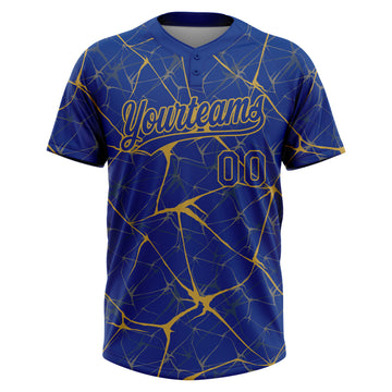 Custom Royal Old Gold 3D Pattern Design Abstract Network Two-Button Unisex Softball Jersey