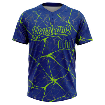 Custom Royal Neon Green 3D Pattern Design Abstract Network Two-Button Unisex Softball Jersey