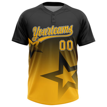 Custom Black Gold-White Gradient Style Twinkle Star Two-Button Unisex Softball Jersey