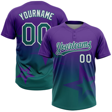Custom Purple Teal-White Gradient Style Twinkle Star Two-Button Unisex Softball Jersey