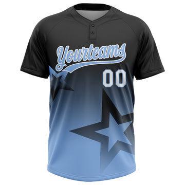 Custom Black Light Blue-White Gradient Style Twinkle Star Two-Button Unisex Softball Jersey