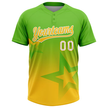 Custom Aurora Green Yellow-White Gradient Style Twinkle Star Two-Button Unisex Softball Jersey