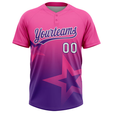 Custom Pink Purple-White Gradient Style Twinkle Star Two-Button Unisex Softball Jersey