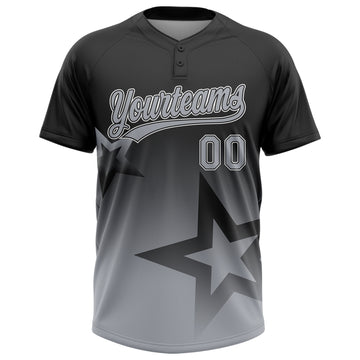 Custom Black Gray-White Gradient Style Twinkle Star Two-Button Unisex Softball Jersey