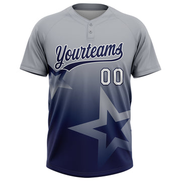 Custom Gray Navy-White Gradient Style Twinkle Star Two-Button Unisex Softball Jersey