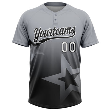 Custom Gray Black-White Gradient Style Twinkle Star Two-Button Unisex Softball Jersey