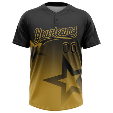 Custom Black Old Gold Gradient Style Twinkle Star Two-Button Unisex Softball Jersey