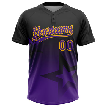 Custom Black Purple-Gold Gradient Style Twinkle Star Two-Button Unisex Softball Jersey