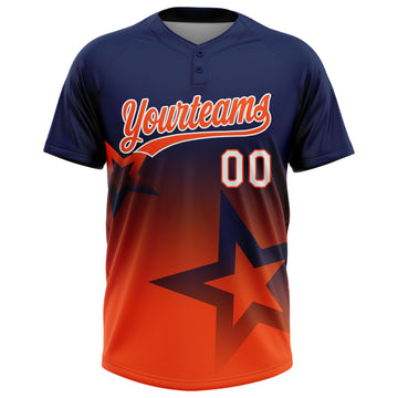 Custom Navy Orange-White Gradient Style Twinkle Star Two-Button Unisex Softball Jersey