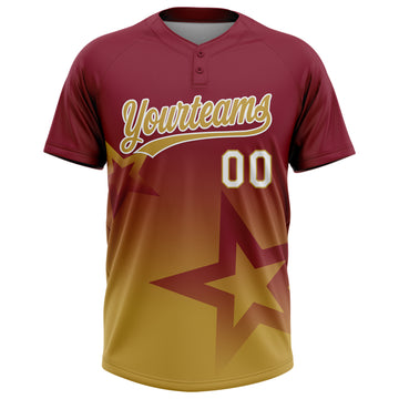 Custom Crimson Old Gold-White Gradient Style Twinkle Star Two-Button Unisex Softball Jersey