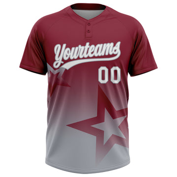 Custom Crimson White-Gray Gradient Style Twinkle Star Two-Button Unisex Softball Jersey