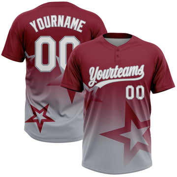 Custom Crimson White-Gray Gradient Style Twinkle Star Two-Button Unisex Softball Jersey