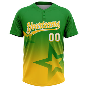 Custom Grass Green Yellow-White Gradient Style Twinkle Star Two-Button Unisex Softball Jersey