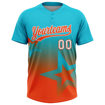 Custom Lakes Blue Orange-White Gradient Style Twinkle Star Two-Button Unisex Softball Jersey