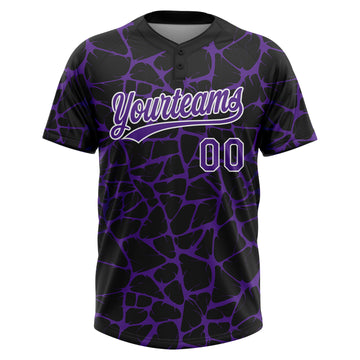 Custom Black Purple-White 3D Pattern Design Abstract Network Crackle Two-Button Unisex Softball Jersey