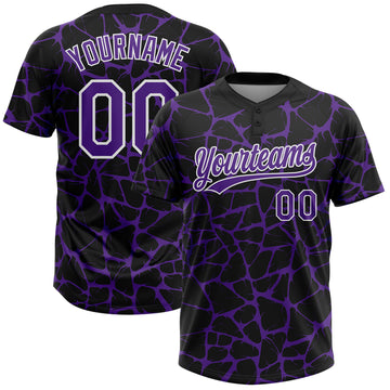 Custom Black Purple-White 3D Pattern Design Abstract Network Crackle Two-Button Unisex Softball Jersey
