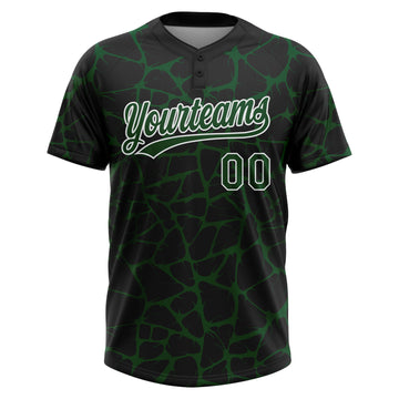 Custom Black Green-White 3D Pattern Design Abstract Network Crackle Two-Button Unisex Softball Jersey