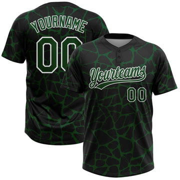 Custom Black Green-White 3D Pattern Design Abstract Network Crackle Two-Button Unisex Softball Jersey
