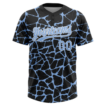 Custom Black Light Blue-White 3D Pattern Design Abstract Network Crackle Two-Button Unisex Softball Jersey