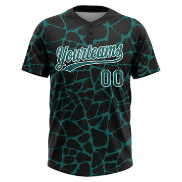 Custom Black Teal-White 3D Pattern Design Abstract Network Crackle Two-Button Unisex Softball Jersey