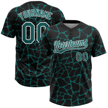 Custom Black Teal-White 3D Pattern Design Abstract Network Crackle Two-Button Unisex Softball Jersey