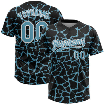 Custom Black Shadow Blue-White 3D Pattern Design Abstract Network Crackle Two-Button Unisex Softball Jersey
