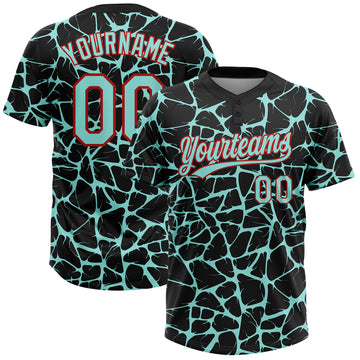 Custom Black Ice Blue-Red 3D Pattern Design Abstract Network Crackle Two-Button Unisex Softball Jersey