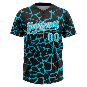 Custom Black Lakes Blue-White 3D Pattern Design Abstract Network Crackle Two-Button Unisex Softball Jersey