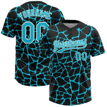 Custom Black Lakes Blue-White 3D Pattern Design Abstract Network Crackle Two-Button Unisex Softball Jersey