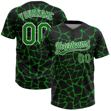 Custom Black Grass Green-White 3D Pattern Design Abstract Network Crackle Two-Button Unisex Softball Jersey