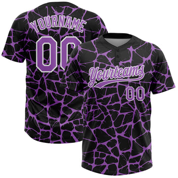 Custom Black Medium Purple-White 3D Pattern Design Abstract Network Crackle Two-Button Unisex Softball Jersey