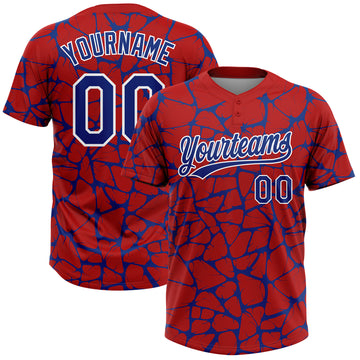 Custom Red Royal-White 3D Pattern Design Abstract Network Crackle Two-Button Unisex Softball Jersey