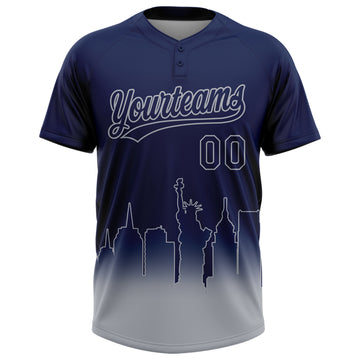 Custom Navy Gray New York City Edition Gradient Two-Button Unisex Softball Jersey