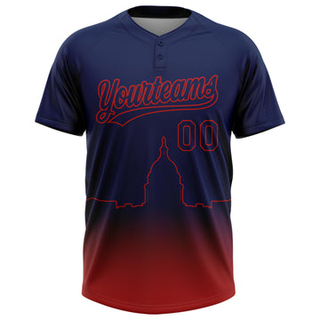 Custom Navy Red Washington City Edition Gradient Two-Button Unisex Softball Jersey