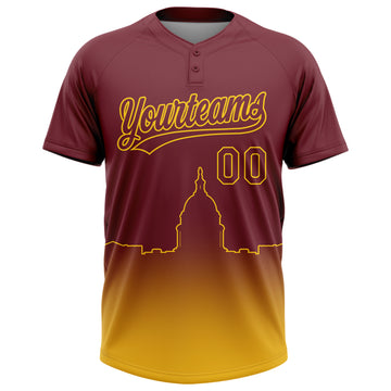 Custom Burgundy Yellow Washington City Edition Gradient Two-Button Unisex Softball Jersey