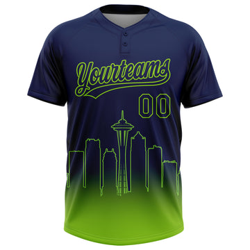 Custom Navy Neon Green Seattle City Edition Gradient Two-Button Unisex Softball Jersey