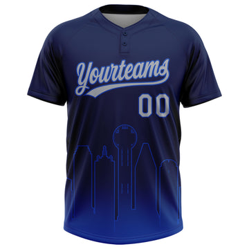 Custom Navy Gray-Thunder Blue Dallas City Edition Gradient Two-Button Unisex Softball Jersey