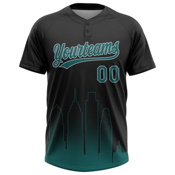Custom Black Midnight Green-Gray Philadelphia City Edition Gradient Two-Button Unisex Softball Jersey