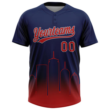 Custom Navy Red-Gray Boston City Edition Gradient Two-Button Unisex Softball Jersey