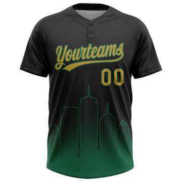 Custom Black Old Gold-Kelly Green Boston City Edition Gradient Two-Button Unisex Softball Jersey